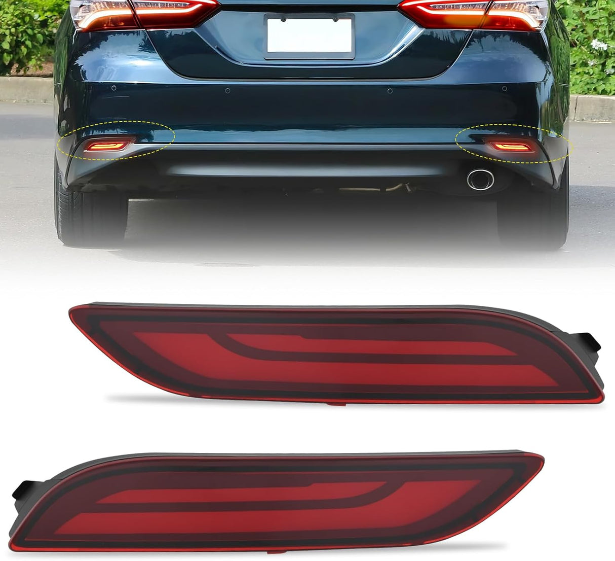 Rear Bumper Tail Light Compatible with 2018 2019 2020 2021 2022 2023 2024 2025 Toyota Camry Smoke Lens LED Reflector Rear Bumper Lamps Brake Turn Signal Sequential Flashing Driving Taillights