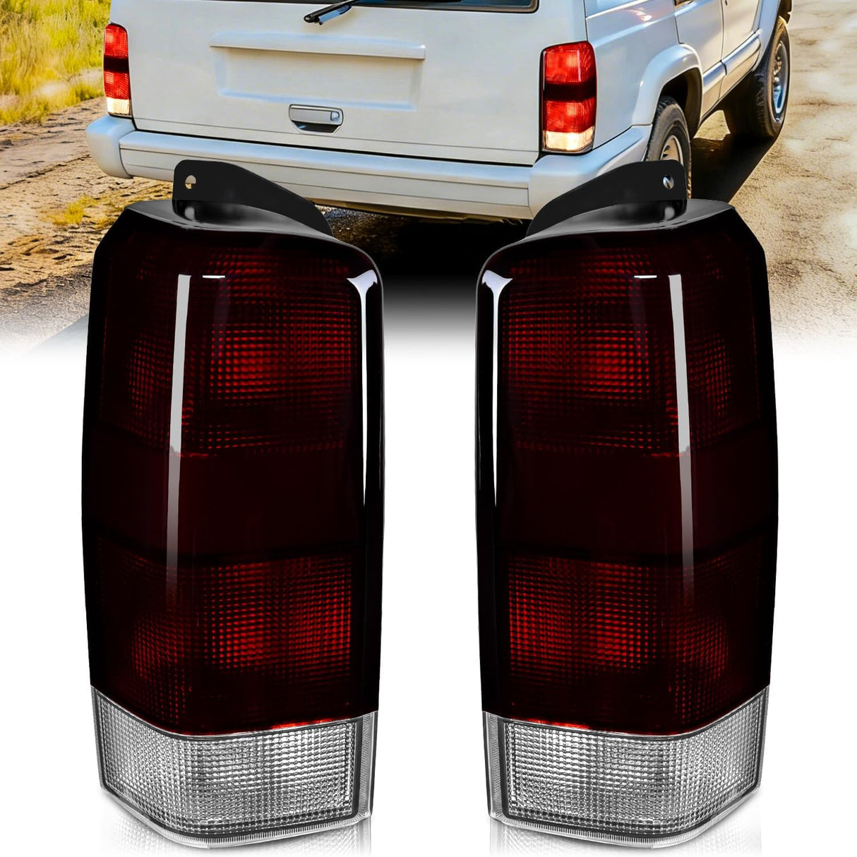 Taillight Assembly Compatible with 1997 1998 1999 2000 2001 Jeep Cherokee Limited SE Sport XJ XJ Chassis Rear Tail Light Lamp Replacement OE Style Smoked Black Drive and Passenger Side