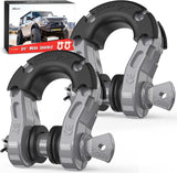 Mega D-Ring Shackles, 3/4 Inch Heavy Duty Recovery Tow Shackle | 7/8 Inch Screw Pin & isolator, 2Pcs Gray, 68,000 lbs Break Strength(17,000 lb WLL), Forged Steel, Off-Road Recovery