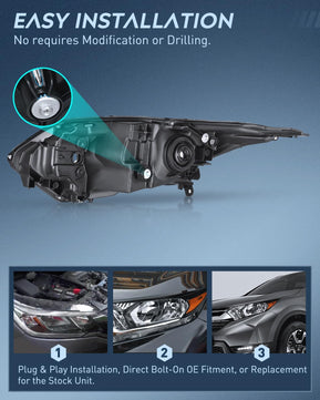 2016-2018 Honda HRV Headlight Assembly Black Housing Amber Reflector Clear Lens Nilight