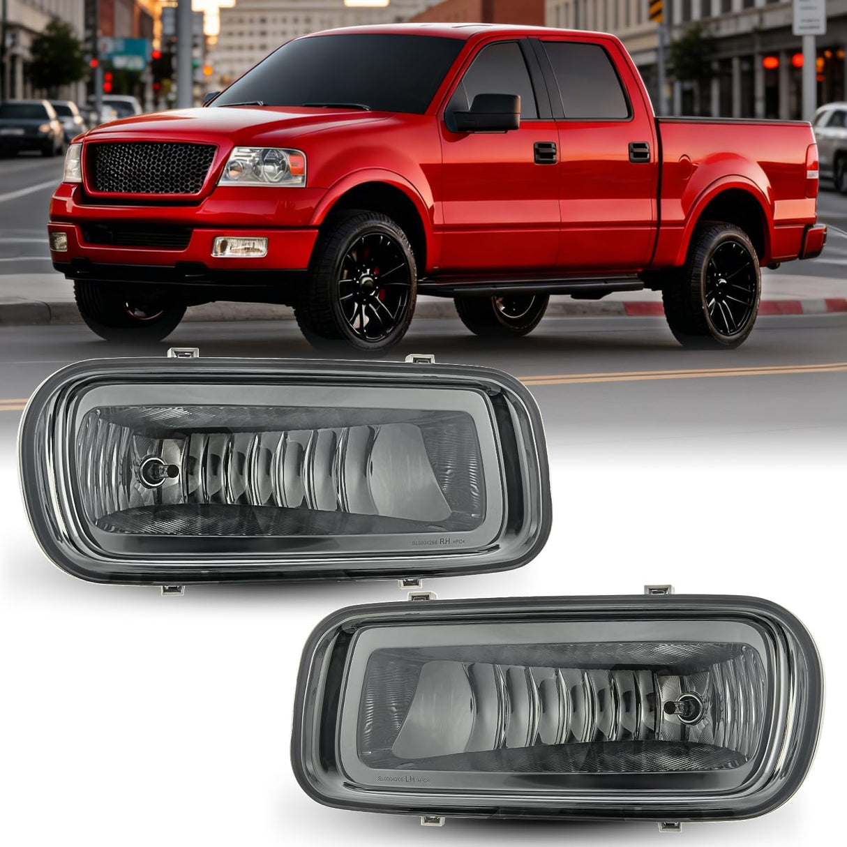 Fog Lights Assembly Compatible with 2004 2005 2006 Ford F-150 F150 Left Driver and Right Passenger Side Smoke Lens w/H10 12V 42W Bulbs
