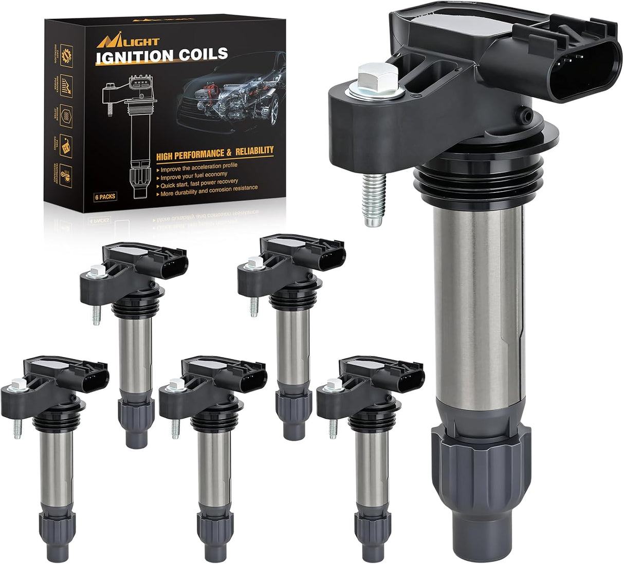 Ignition Coil Pack UF569 Fit for Buick Chevy GMC Pontiac Saab 9-4X Saturn Outlook Allure Enclave Cadillac CTS SRX XTS Impala Acadia Terrain G6 OE# C1555 D515C GN10494 Ignition Coils Set of 6