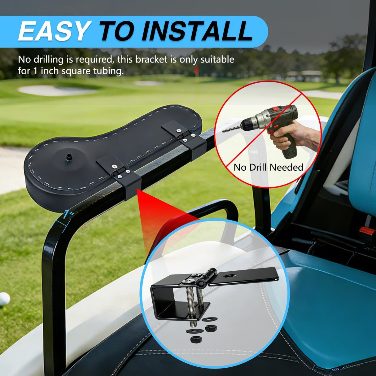Golf Cart Armrests 2PCS Black Flip Stand Cup Holder | No Drilling Detachable PU Leather Armrest with Iron Bracket Fits 1 Inch Square Tubes for EZGO Club Car Yamaha Rear Seat