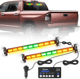 162 LED Traffic Advisor Strobe Light Bar 2-in-1 Amber Green Emergency Warning Hazard Lights with Controller 4 Switchable Color 36 Flash Pattern for Trucks Cars Tow Plow Construction Vehicles