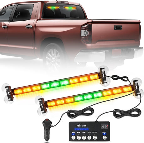162 LED Traffic Advisor Strobe Light Bar 2-in-1 Amber Green Emergency Warning Hazard Lights with Controller 4 Switchable Color 36 Flash Pattern for Trucks Cars Tow Plow Construction Vehicles