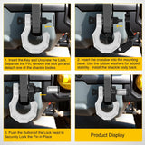 2 Pack 3/4 Inch D-Ring Separate Shackle 45,000 Lbs Break Strength | Includes 7/8 Inch Lock Pin, Isolators and Washers Off Road Recovery, for Tow Strap Winch Truck Vehicle Black&White