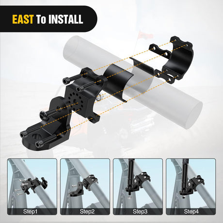 1PC UTV Flag Antenna Mount Whip Light Mounting Bracket Black Adjustable Heavy Duty for 1.5 to 1.75inch 1.75 to 2inch for Polaris RZR Ranger Can Am Maverick X3 Talon