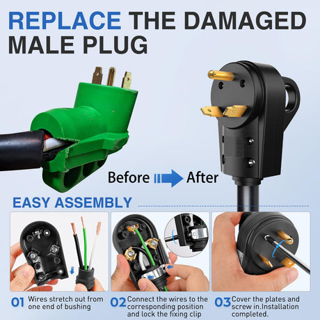30 Amp RV Male and Female Plug Set TT-30P TT-30R Receptable 125 Volt Heavy Duty Electrical Camper ETL Listed for Caravan Motorhome Van Trailer