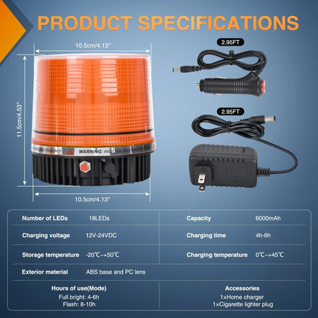 18LED Amber Magnetic Beacon Light Wireless Rotating Powered Emergency Hazard Warning Safety Flashing Roof Top Strobe Lights for Car Truck Snow Plows Forklift Trailer Security Vehicles