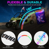 COB RGB LED Whip Light 2PCS 2FT Spiral Antenna Whips | Bluetooth APP and Remote Control with DIY Chasing Patterns Music Sync and Spring Base for ATV UTV RZR Can Am and Truck