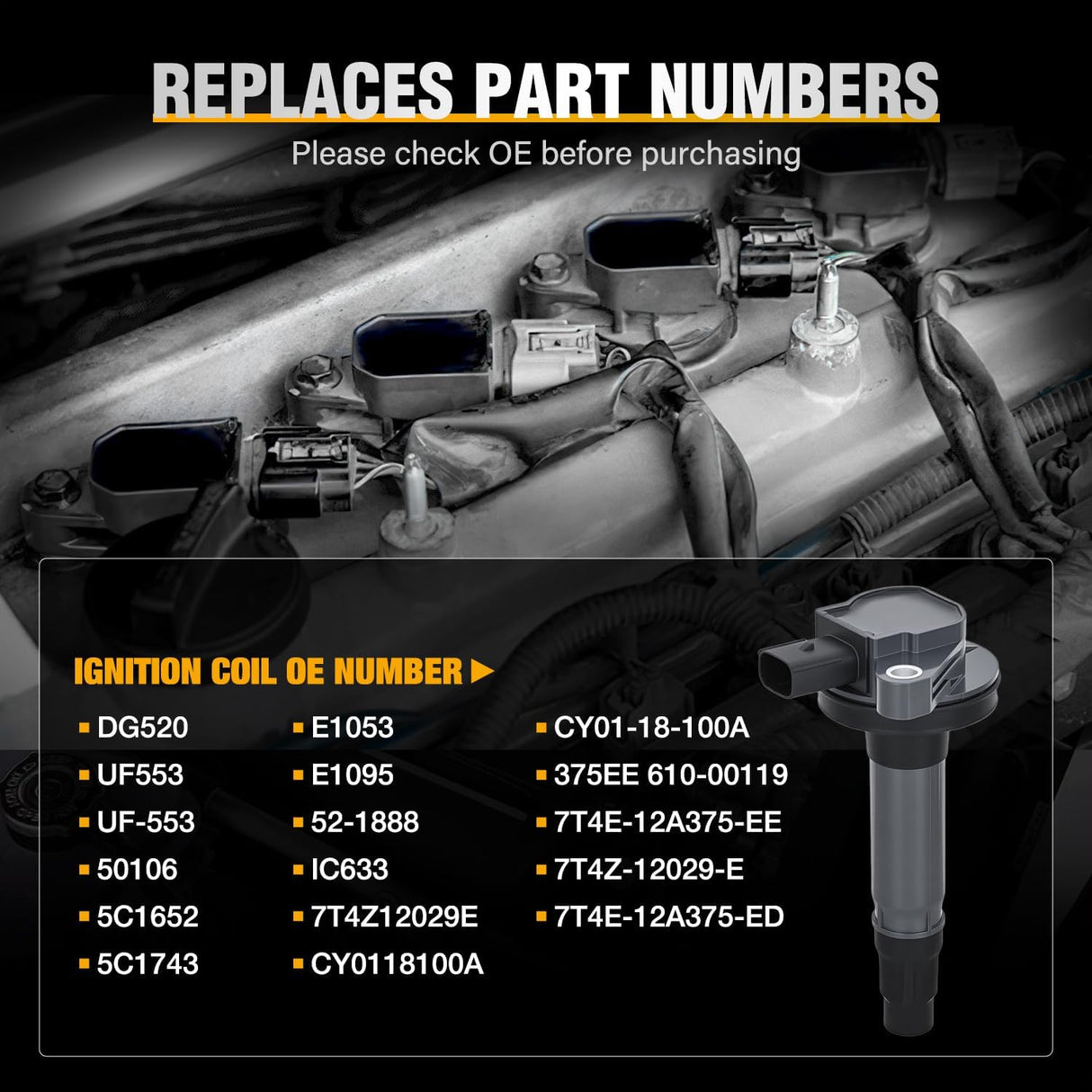 Ignition Coil Pack Fit for Ford Edge Explorer F150 Flex Taurus Lincoln MKS MKT MKZ Mazda 6 CX-9 Mercury Sable 3.5L 3.7L V6 2007 2008 2009 2010 2011-2016 OE# UF553 DG520 Ignition Coils Set of 6