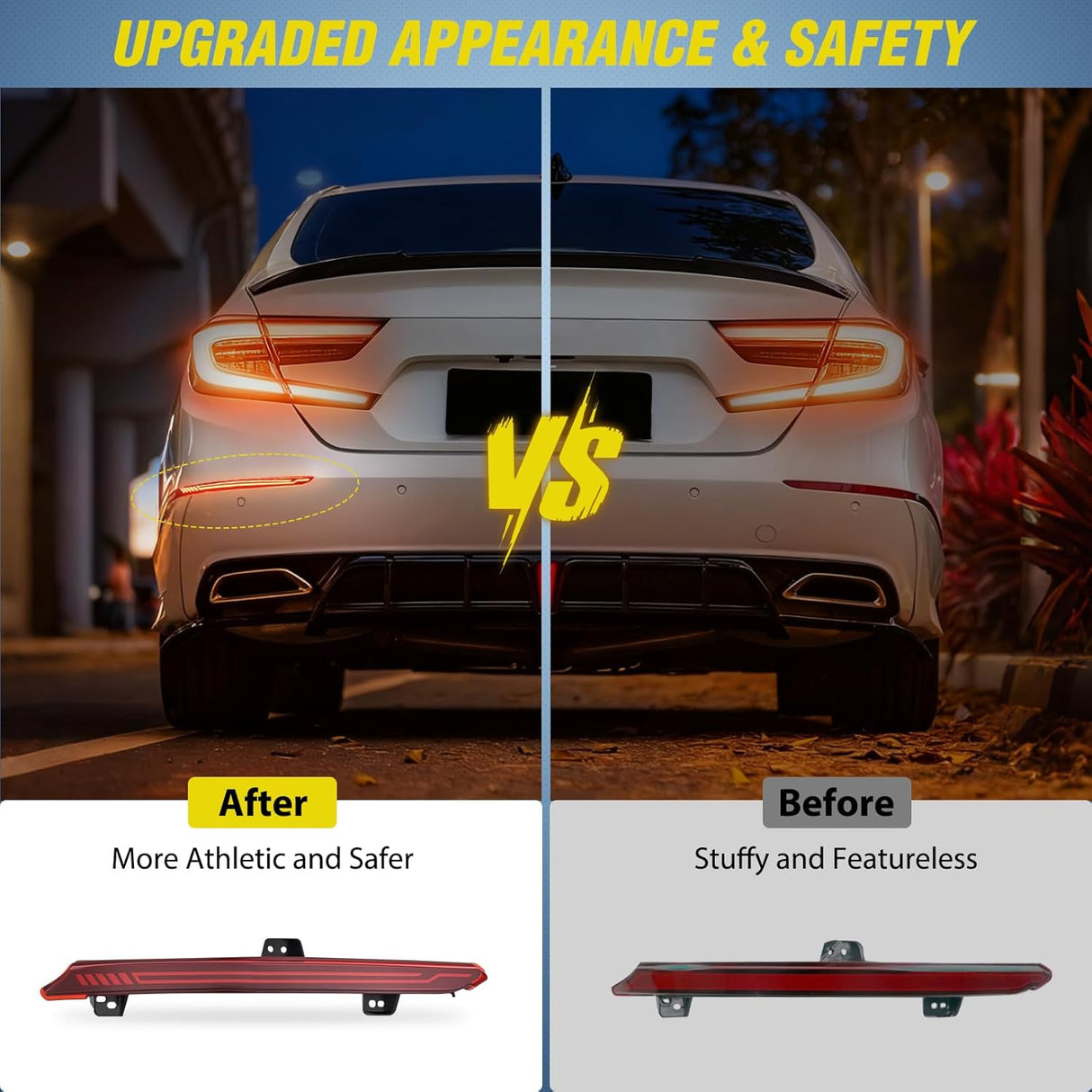 Rear Bumper Tail Light Compatible with 2018 2019 2020 2021 2022 Honda Accord 10th Red Lens LED Reflector Rear Bumper Lamps Brake Turn Signal Sequential Flashing Driving Taillights Replacement