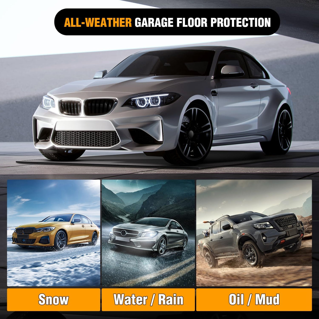 Garage Containment Mat 8.6 Inch x 22 FT PVC Garage Floor Mat with 1.4 Inch Raised Foam Edge Waterproof Heavy Duty Garage Parking Mat for Full Size Pickup Trucks SUVs Luxury Sedans Class B Motorhomes