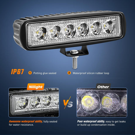 LED Pods 4PCS 18W 6Inch Flood Offroad Fog Light Bar Waterproof with 16AWG POD Lights Wiring Harness Kit for Boat SUV ATV 4WD Car Truck Golf Cart 12V 24V -4 Leads