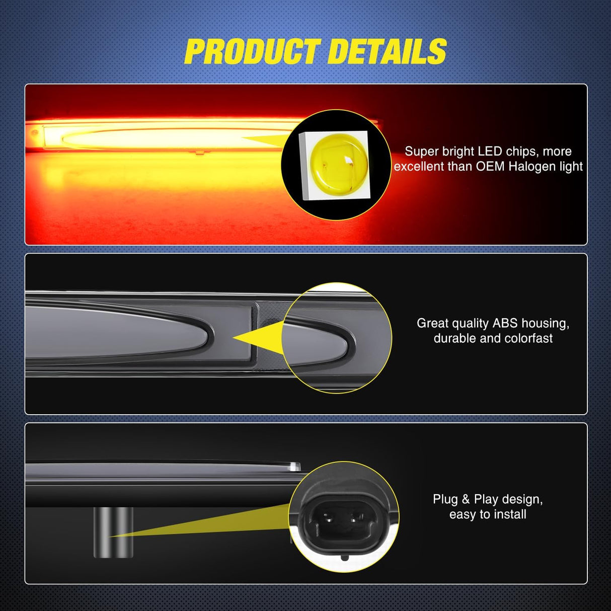 Third Brake Light for Chevy Corvette C6 2005-2013, Smoked Lens | for Chevy Corvette C6 2005 2006 2007 2008 2009 2010 2011 2012 2013, High Mount 3rd Stop Car Rear Center Cab LED Lamp