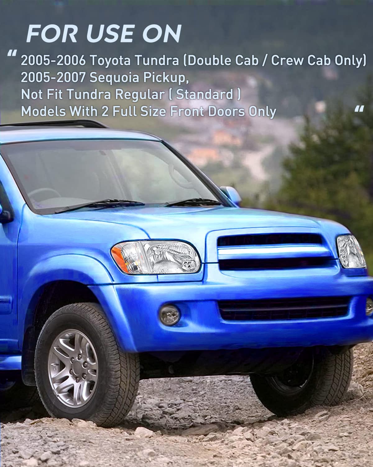 2005-2006 Toyota Tundra 4 Door Double Crew Cab 2005-2007 Sequoia Headlight Assembly Chrome Case Amber Reflector Nilight