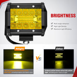 4 Inch Yellow LED Light Pods 2PCS Triple Row 60W Flood Spot Combo Offroad Driving Fog Lighting for 12V 24V Pickup Truck ATV UTV SUV