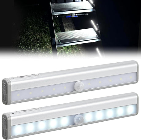 RV Step Lights 2PCS Motion Sensor Activated LED Bar RV Exterior Lights Battery Operated Wireless Magnetic Stick Strip Lighting for Motorhome Travel Trailers Camper Under Cabinet Step Tent
