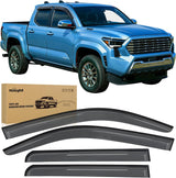 Window Visors for 2024-2025 Toyota Tacoma Double Cab 4th Gen | Tape-On Rain Guards Outside Mount Vent Visors Window Deflectors Smoke Tint, 4PCS