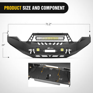 2013-2018 Dodge Ram 1500 Front Bumper Full Width Solid Steel with Winch Plate Offroad 120W LED Light Bar 2Pcs 18W Light Pods D-Rings Nilight