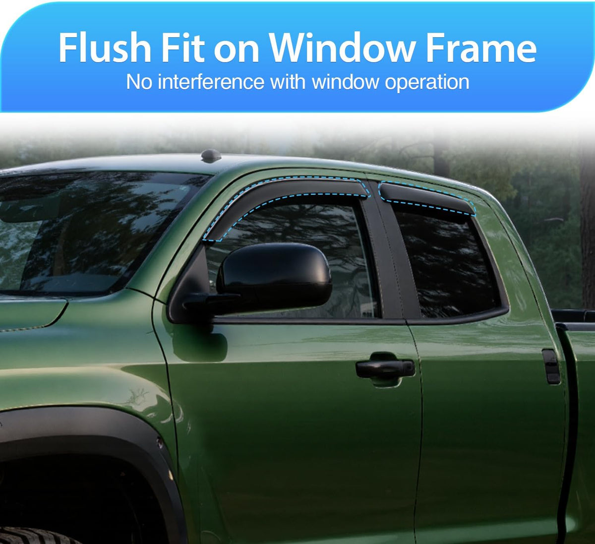 Window Visors for Toyota Tundra Double Cab 2007-2021 | Outside Mount Rain Guards Vent Visors Fresh Air Ventilation, Rain & Sun Protection Smoke Tint, 4PCS