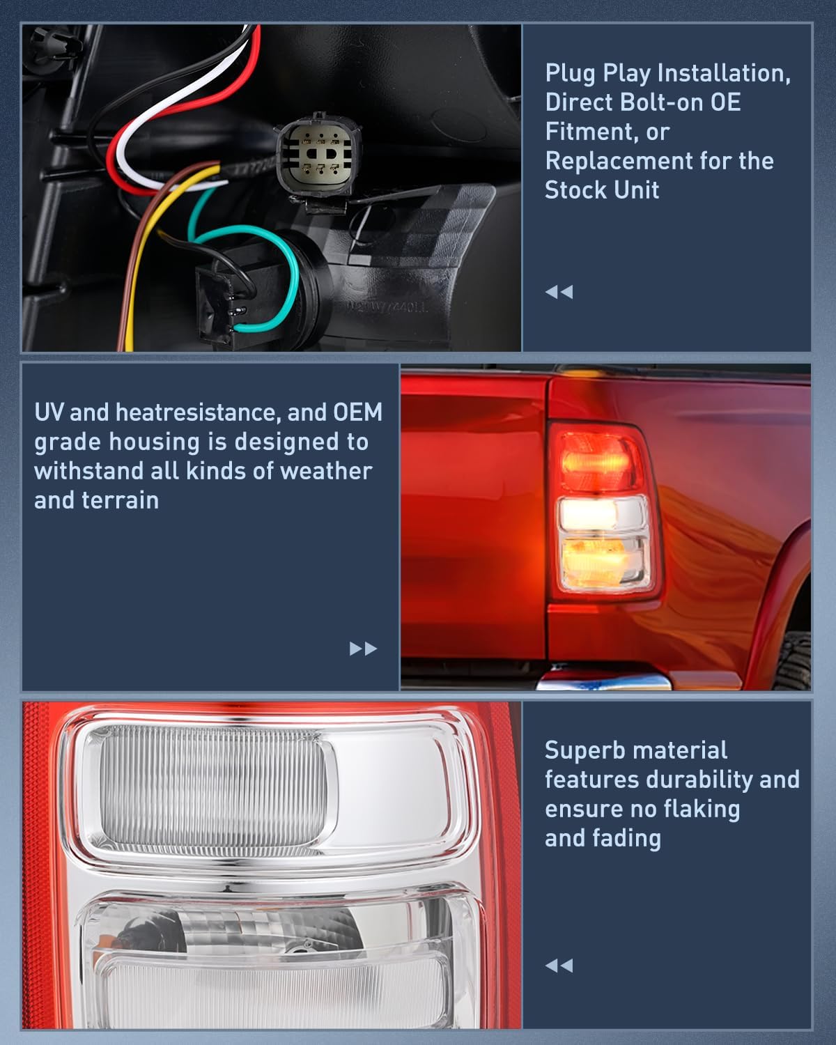 Taillight Assembly for 2019 2020 2021 2022 2023 Dodge Ram 2500 | 2019-2023 Dodge Ram 3500 Red Bezel Tail Light OE Style Rear Lamp Replacement Passenger Side