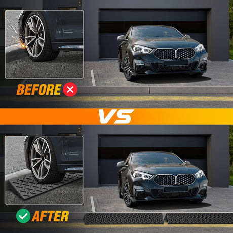 3.2 Inch Rise Curb Ramps, Heavy Duty Rubber Driveway Threshold Shed Ramp for Sidewalk Cars Lawn Mower Wheelchairs Motorcycles, 3300lbs Load Capacity