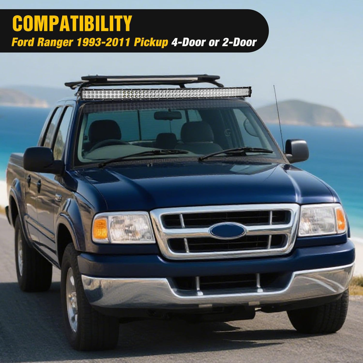 50 inch Curved LED Light Bar Bracket Mounting Upper Windshield Roof Cab Brackets Compatible with Ford Ranger 1993-2011 Pickup 4-Door or 2-Door