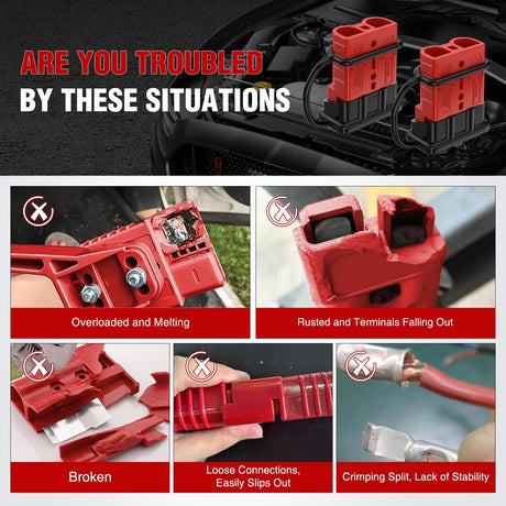 Anderson Connector 50AMP 6AWG Anderson Plug 12V-36V Battery Quick Connect/Disconnect Wire Harness Plugs Connectors Kit for 6 Gauge Cables Car Marine ATV Trailer Towing Winch Motor, 4 Pack Red