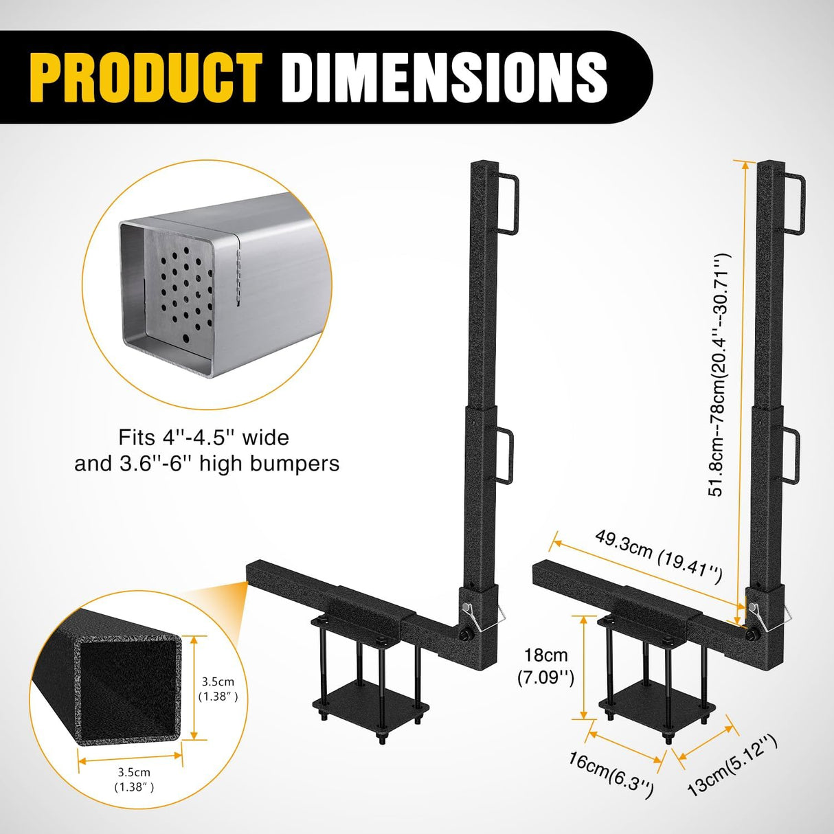 Portable RV Waste Tank Holder 2 Pack, Heavy Duty Adjustable RV Bumper Tote Tank Carrier for 4 Inch-4.5 Inch Square RV Bumpers, with Non-Slip Pads & 2 Ratchet Straps, Black