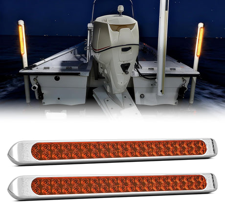 LED Tail Light 2PCS 17 Inch 40LED Amber Running Tail Turn Signals Lights w/Chrome Bezel Waterproof Surface Mount for 12V Towing Trailer Truck RV Camper Boat