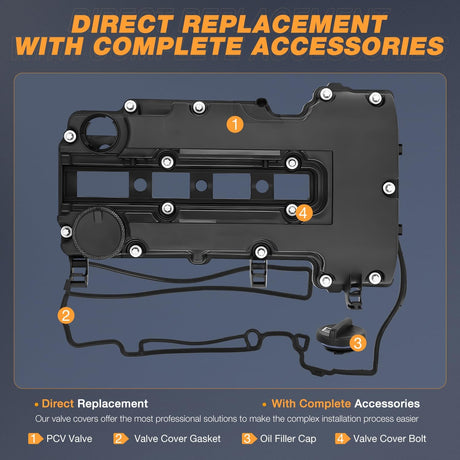 Engine Valve Cover for Cadillac ELR 2014 2015 2016, Buick Encore & chevy Trax 2013-2016 2017 2018 2019, for Chevy Cruze 2011-2019, Cruze Limited 2016, Sonic 2012-2019 (Bolts Included)