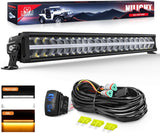 LED Light Bar with Amber DRL 30 Inch 240W Offroad Light Anti-Glare Flood Spot Combo LED Driving Light IP68 w/ 12AWG DT Connector Wiring Harness for Pickup Truck SUV ATV UTV Boat 4x4