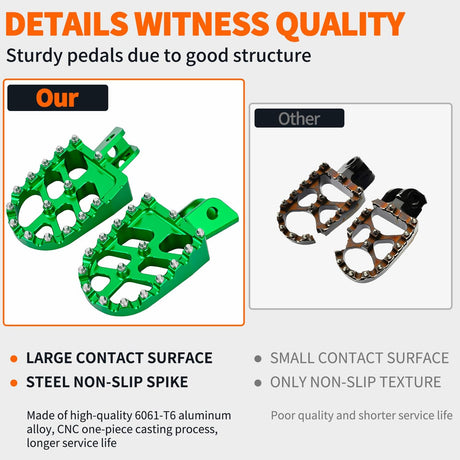 Motorcycle Foot Pegs Dirt Bike Footpegs Fit for Kawasaki KLX110 2002-2023 KLX110L 2010-2023 KX60 1998-2003 CNC Foot Pegs for Motorcycles Heavy Duty Aluminum Alloy Foot Rests, Green