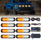 8PCS Led Strobe Lights with Controller 12V 24V Sync Feature Amber White Strobe Light 12 LED Surface Mount Emergency Hazard Warning Lights with Strobe Controller for Vehicle Car Truck RV ATV