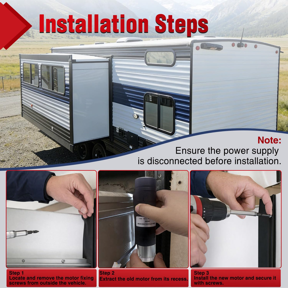 364262 RV in-Wall Slide-Out Motor with Brake Lippert SlimRack | Brake 42mm Mid Torque Motor Compatible with Lippert SlimRack Schwintek in Wall Slide System for Travel Trailer Camper