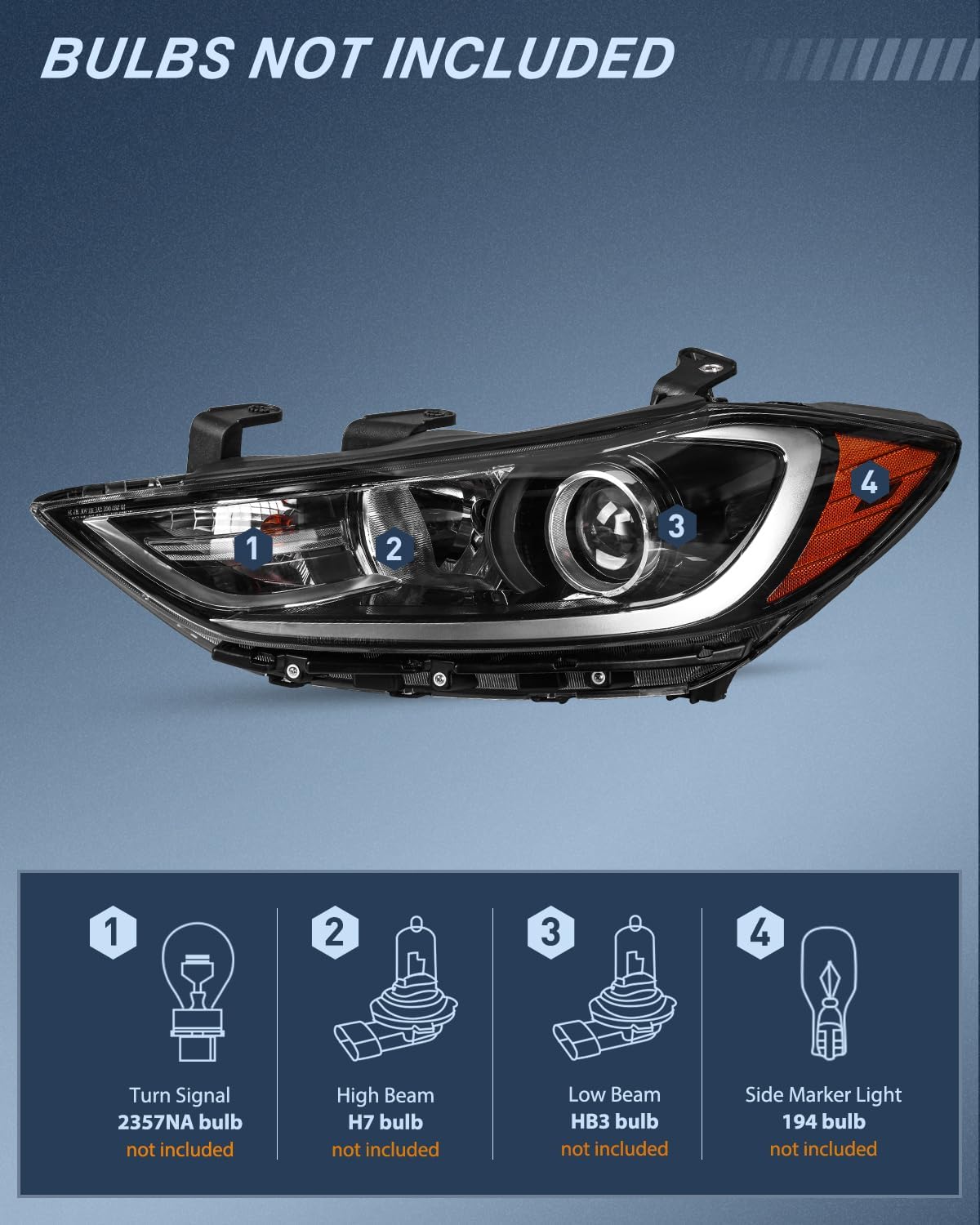 Headlight Assembly Compatible with 2017 2018 Hyundai Elantra | 2017 2018 Hyundai Elantra OE Style Projector Replacement Black Housing Amber Reflector Headlamp