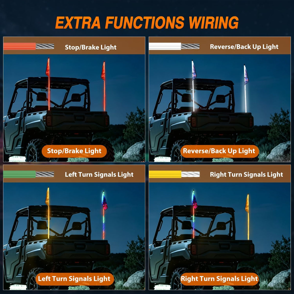 RGB LED Whip Light 2PCS 6FT Spiral Antenna Whips | APP and Remote Control with DIY Chasing Patterns Turn Signal Brake Reverse Functions and Spring Base for ATV UTV RZR and Jeep