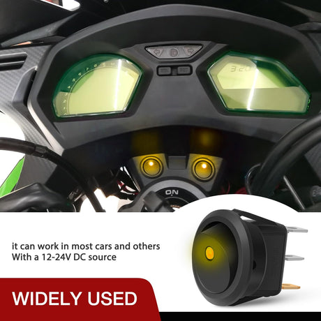 8PCS Round Rocker Switches 12V 24V 20A Yellow LED Toggle swtiches SPST with 16AWG Presoldered Wires 3Pin 2Position for Car Truck Vehicle Boat Marine Rocker On Off Control