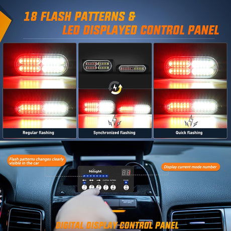 8PCS Led Strobe Lights with Controller 12V 24V Sync Feature Red White Emergency Hazard Warning Light 12 24 LED Surface Mount for Vehicle Car Truck RV ATV