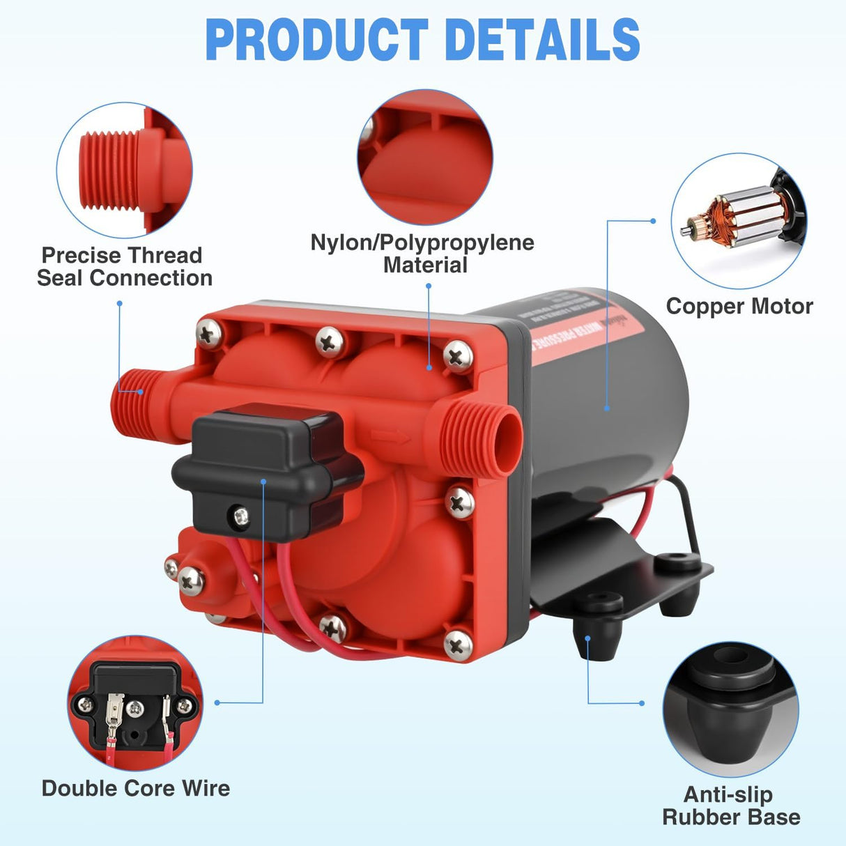 RV Water Pump 12v Diaphragm Pump 6.0 GPM 70 PSI with Pressure Switch & Strainer 12 Volt DC Heavy Duty Camper RV Pump Upgrade Self-Priming Low Noice for RV Marine Yacht Caravan Camper Trailer