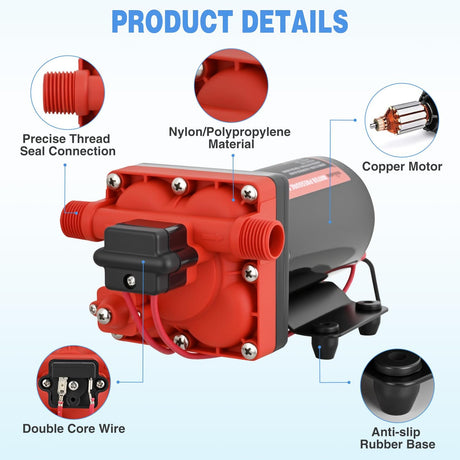RV Water Pump 12v Diaphragm Pump 6.0 GPM 70 PSI with Pressure Switch & Strainer 12 Volt DC Heavy Duty Camper RV Pump Upgrade Self-Priming Low Noice for RV Marine Yacht Caravan Camper Trailer