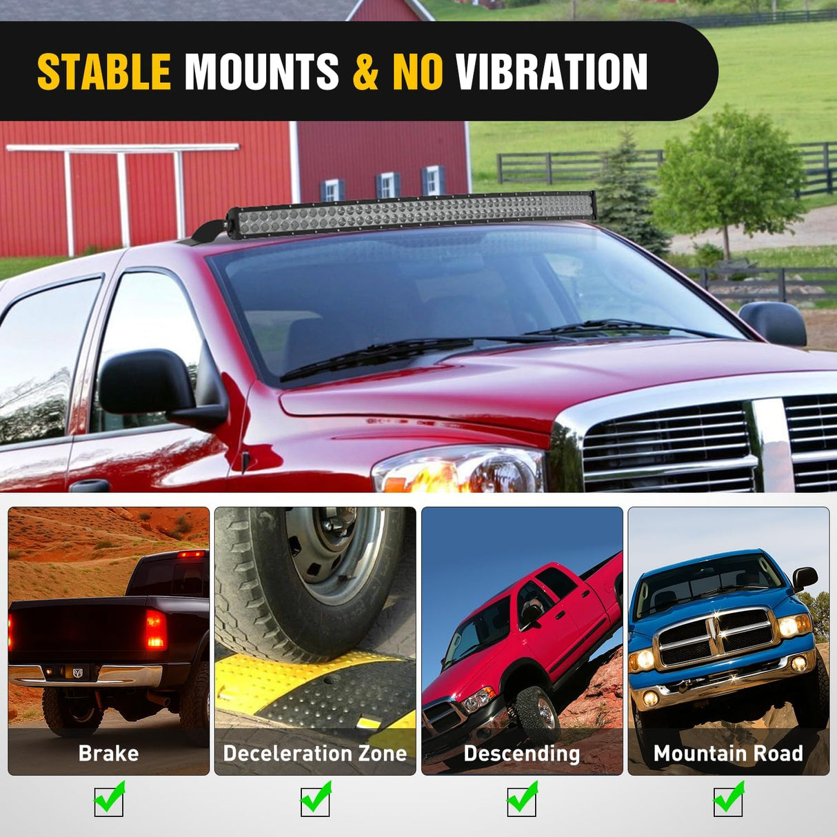 52 inch Curved LED Light Bar Bracket Mounting Upper Windshield Roof Cab Brackets Compatible with 2002-2008 Dodge RAM 1500 and 2003-2009 RAM 2500 3500