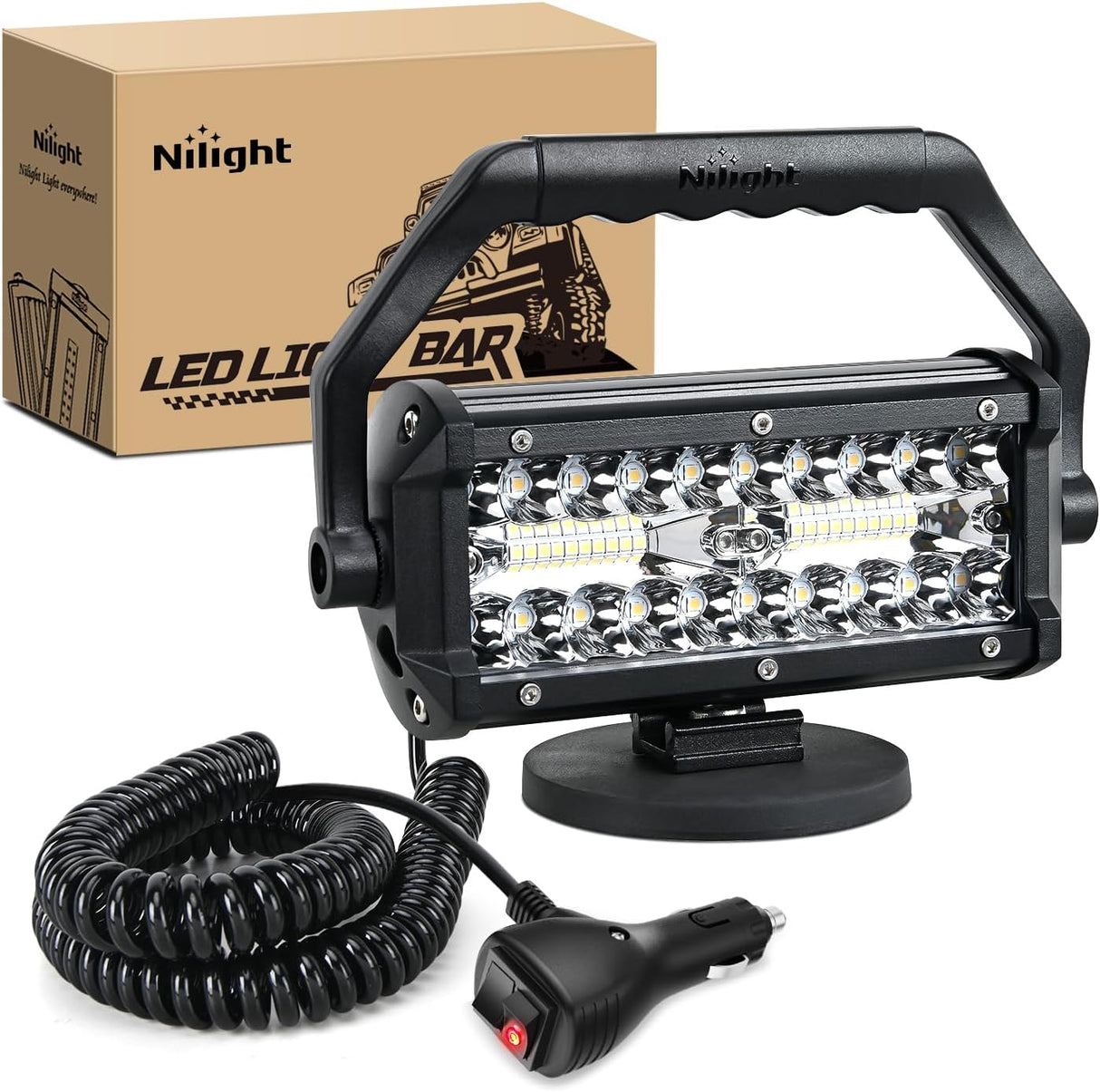 LED Light Bar 6.5Inch Triple Row Spot Flood Combo Beam Pod Cigarette Lighter Powered with Wiring Magnetic Base Fog Driving Work Roof Bumper Lights for Truck Tractor Golf Cart UTV