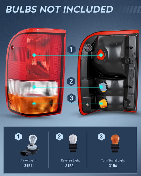 Taillight Assembly Compatible with 1993 1994 1995 1996 1997 Ford Ranger Red Clear Tail Light OE Style Rear Lamp Replacement Driver Side
