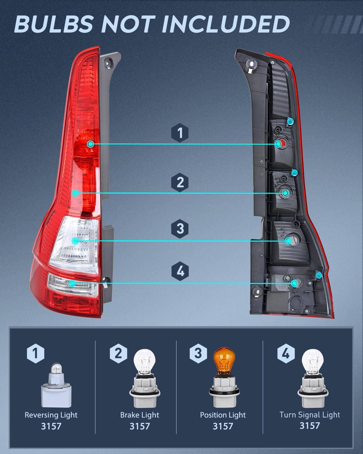 Taillight Assembly Compatible with 2007 2008 2009 2010 2011 Honda CR-V Tail Light OE Style Rear Lamp Replacement Driver Side