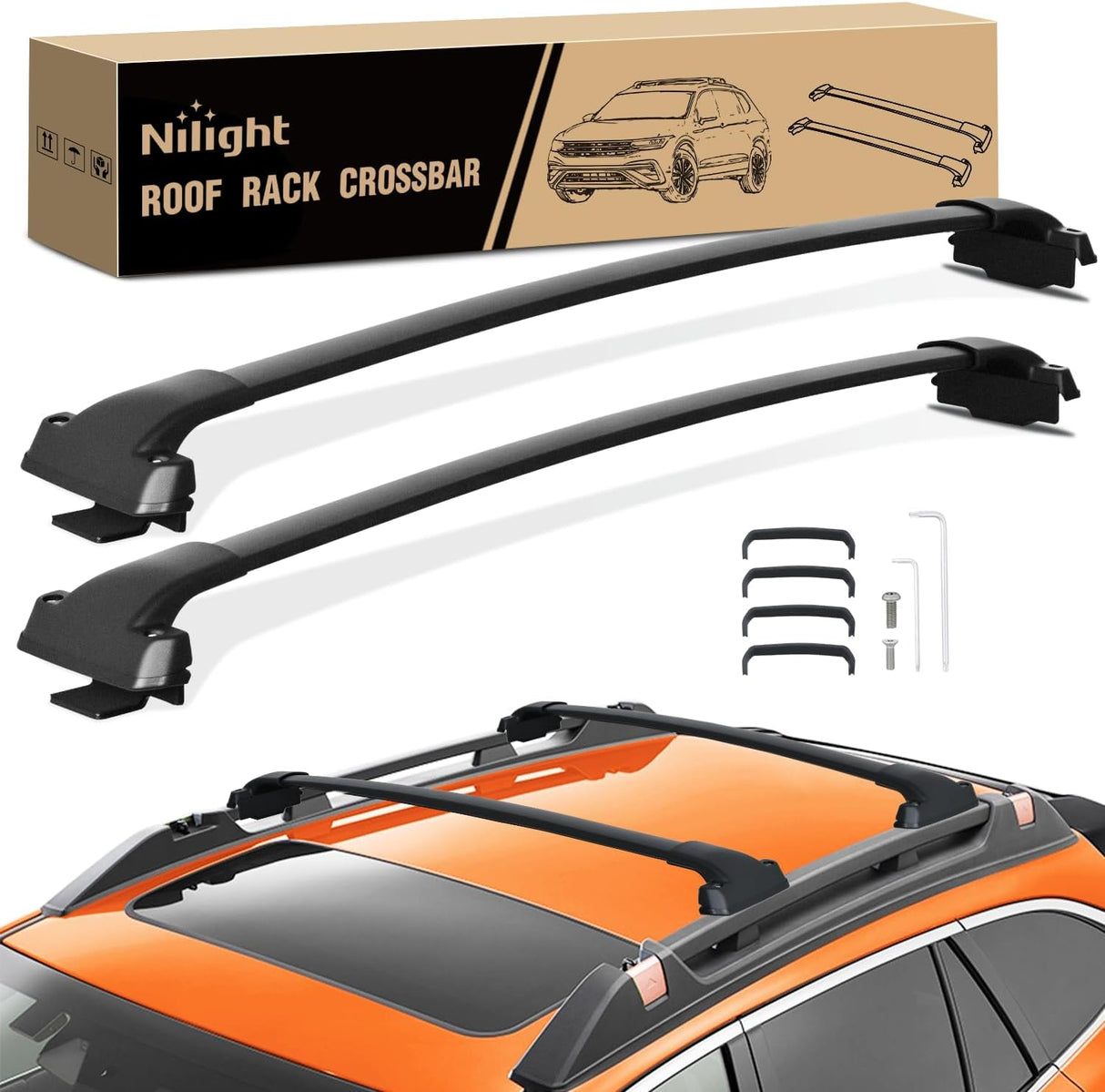 Roof Rack Cross Bars Compatible with 2018-2024 VW Volkswagen Tiguan & Taos 2022 2023 2024 with Side Rails, Adjustable Aluminum Car Crossbars for Cargo Carrier Luggage Box Kayak Tent Snowboard