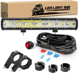20Inch 420W Triple Row Led Light Bar Spot Flood Combo Driving Lighting Mounting Bracket Horizontal Bar Tube Working Light with 16AWG Wiring Harness for Truck Golf Cart Boat