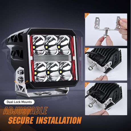 LED Pod Lights Heated Lens with Amber DRL 4 Inch 60 W Square Super Spot Light 16AWG Wiring Harness Kit for Offroad Driving Light Anti Freeze Function LED Work Lights for Truck UTV ATV SUV Jeep