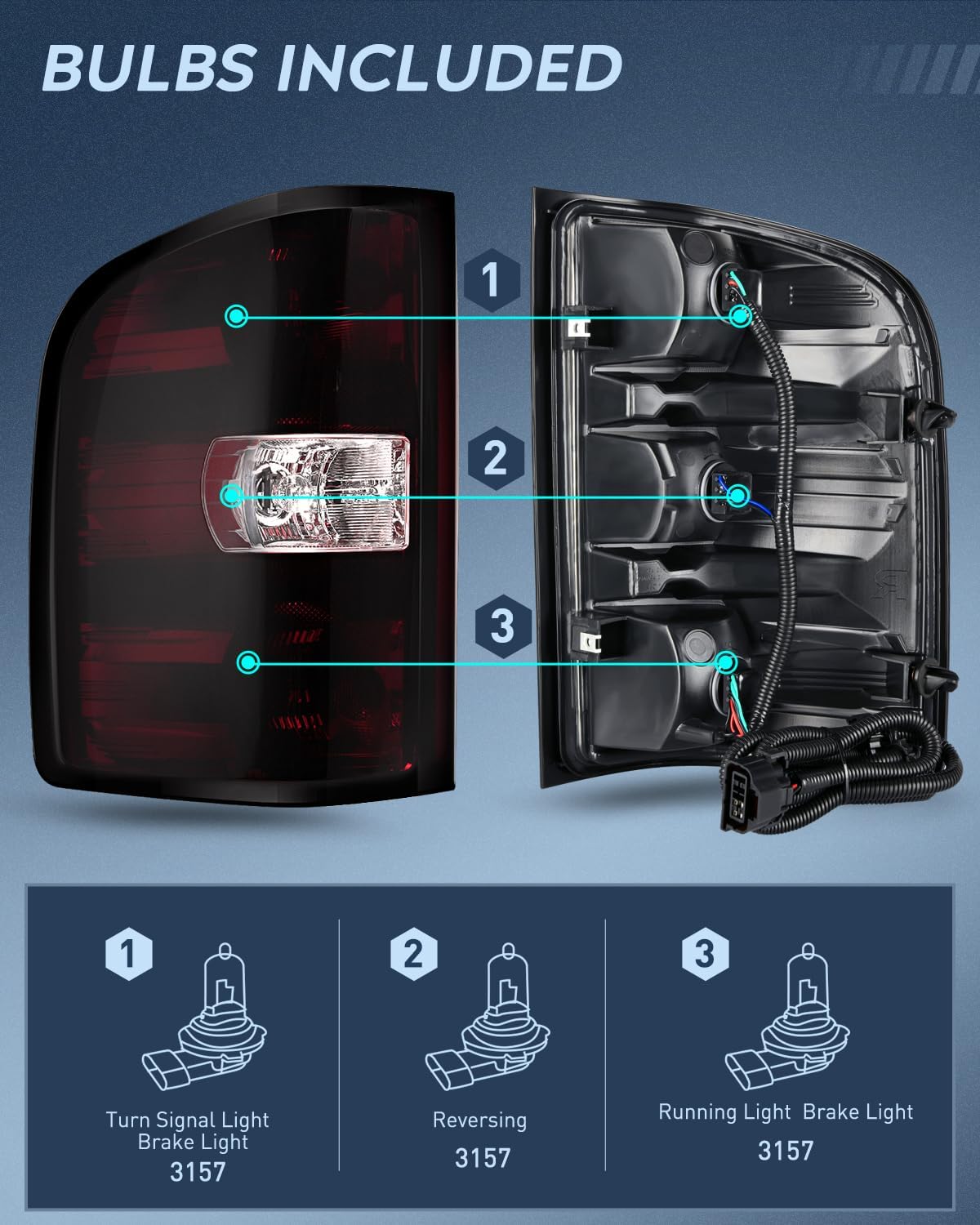 Taillight Assembly Compatible with 2007 2008 2009 2010 2011 2012 2013 2013 2014 Chevy Silverado 1500 2500HD 3500HD 2007-2013 GMC Sierra 3500HD Rear Lamp Replacement with Dark Red Lens Pair